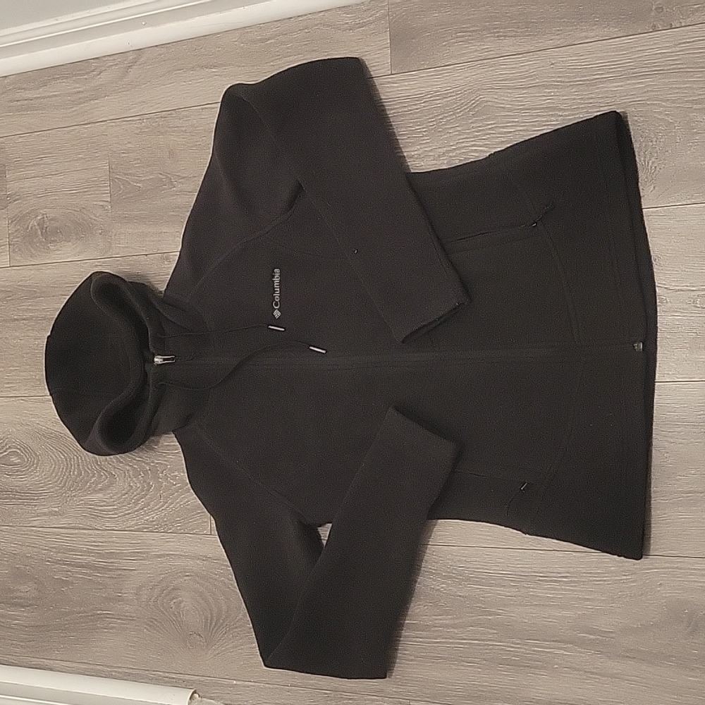 COLUMBIA Black Fleece Zip up Jacket w/hoodie Size Small